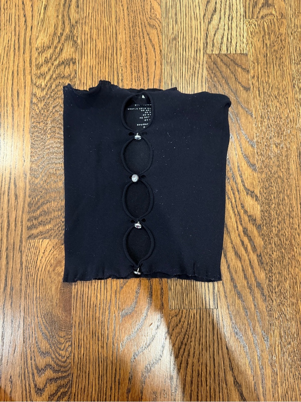 White Fox Boutique Black Crop Top with Circular Ring Accents